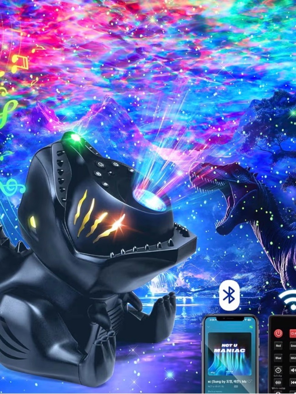 Galaxy Dinosaur Projector Night Light + White Noise & Bluetooth